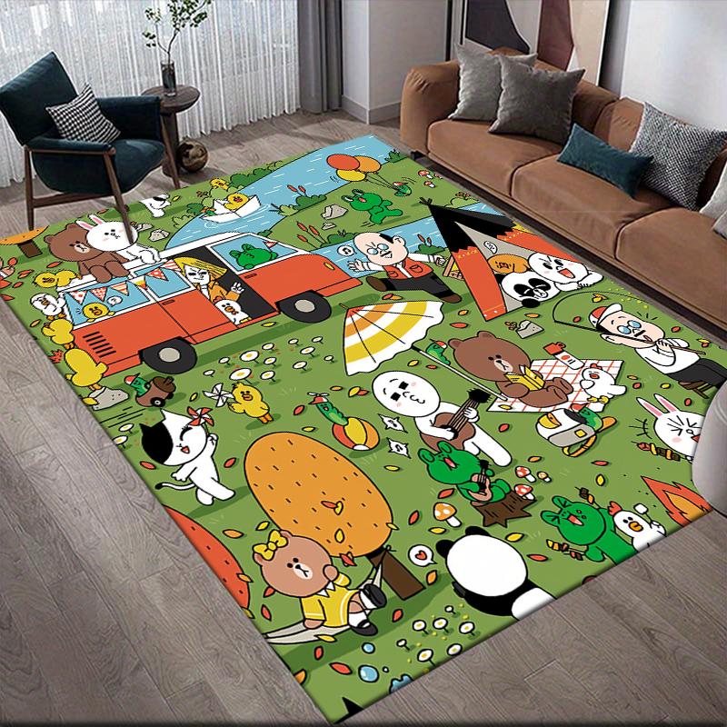 Brown & Cony Allover Square Area Rug, Non-Slip Floor Mat for Living Room, Perfect Gift for LINE FRIENDS Fans