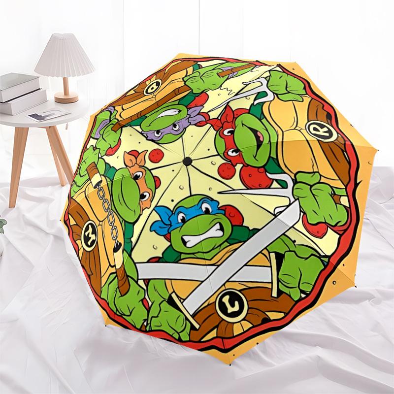 1pz Ombrello Pieghevole Portatile Automatico Apri/Chiudi Tartarughe Ninja Mutanti Adolescenti con Struttura a 8 Stecche per Donna/Uomo, Uso Stagione Unica a0901153