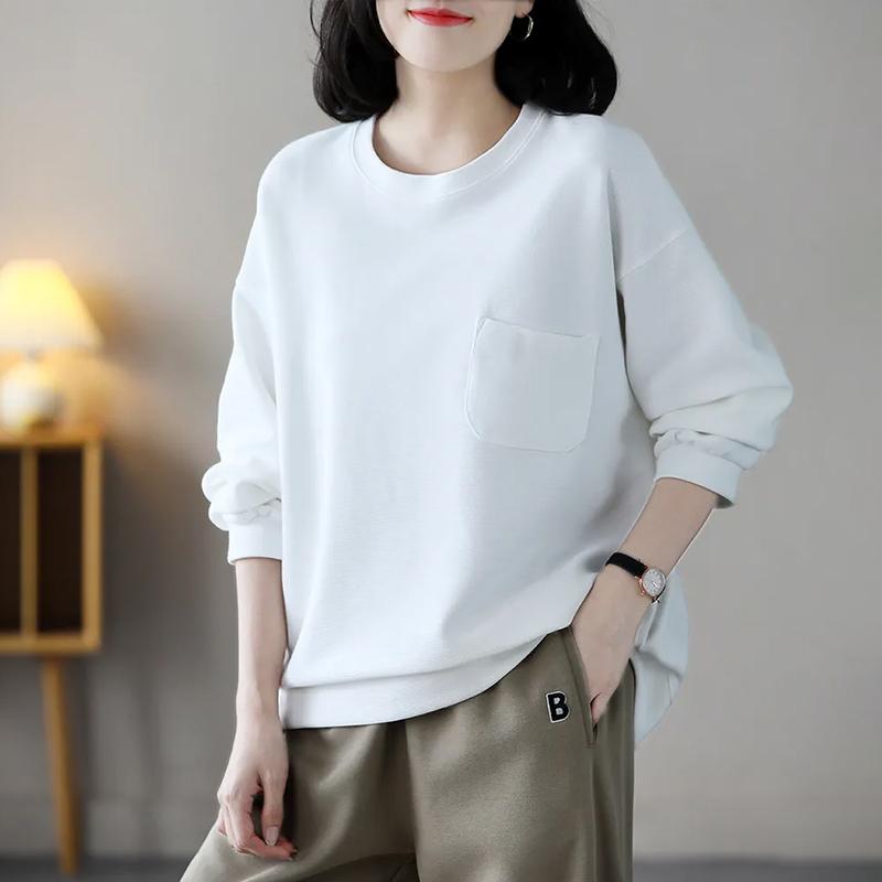 Sweatshirt für Damen Baumwolle Locker Oversized Verdickt Bequem Rundhals Lässiges Pullover-Top Sweatshirt