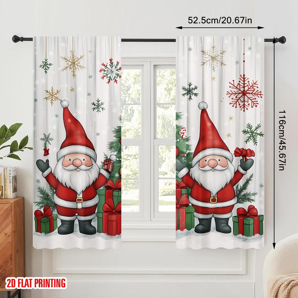 2pcs,2D plane printing Popular Curtains Cute Santa Christmas Tree Gifts_a (2) Versatile Fabric (without rod) Festive for Bedroom