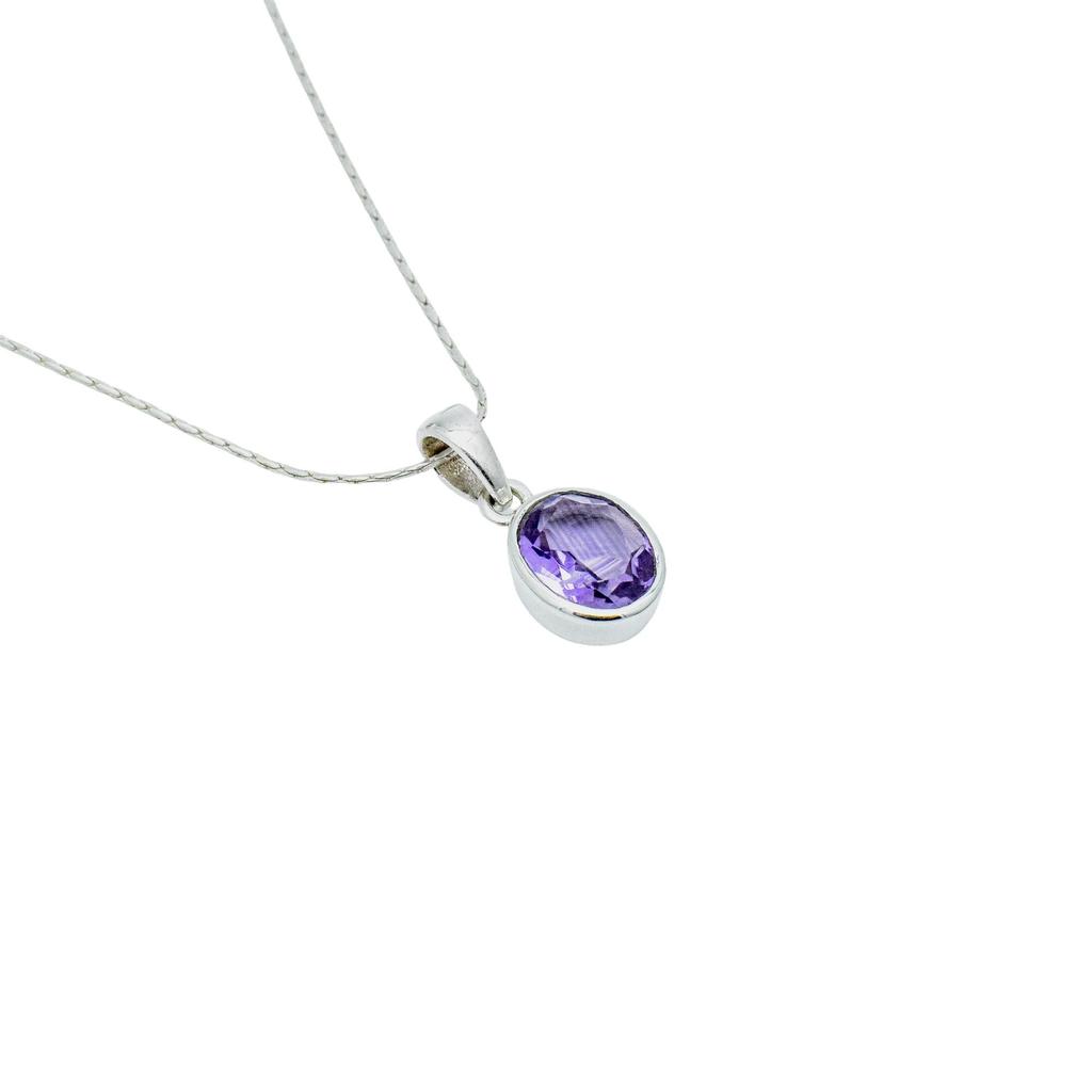 Oval Amethyst Pendant: Natural Gemstone, 925 Sterling Silver