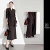 Elegant Coffee-Colored Collarless Skirt Suit for Women with Waist-Cinching Belt - Perfect for Urban Professional Style and Commuting.