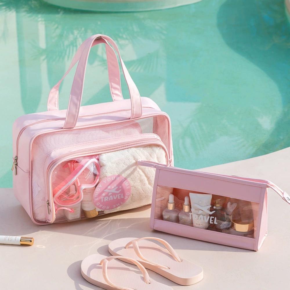 Beach Bag Portable Transparent Clothes Makeup Pouch Shopping Handbag Large Picnic Basket Travel Organizer Travel Essentials