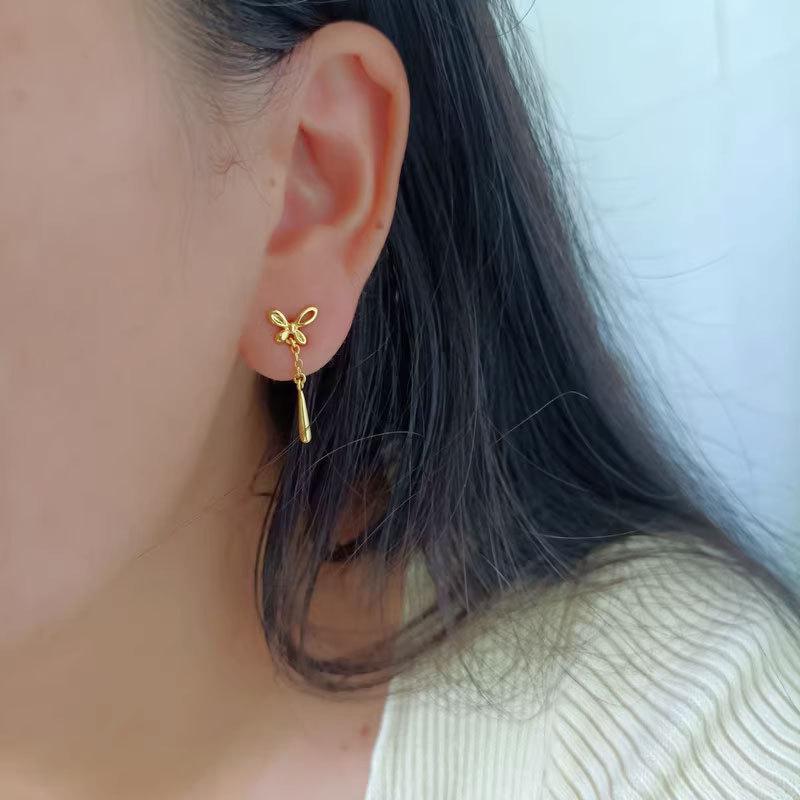 Butterfly Water Drops Tassel Earrings for Women with Fresh Face, Thin, Super Fairy Earrings for Small