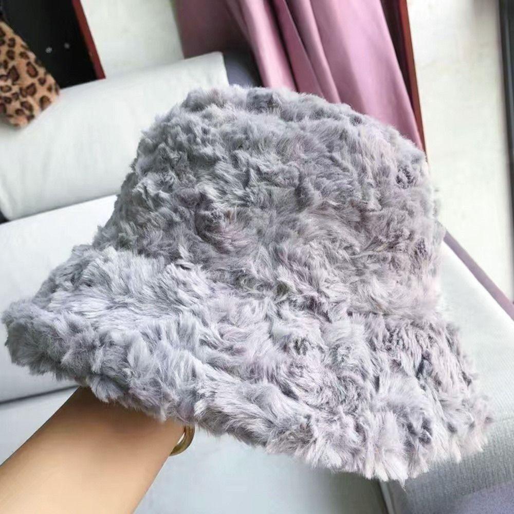 

Вулична М яка Тепла Штучна Хутряна Кепка від Сонця Капелюх Рибалки Капелюх Відро Панама сірий