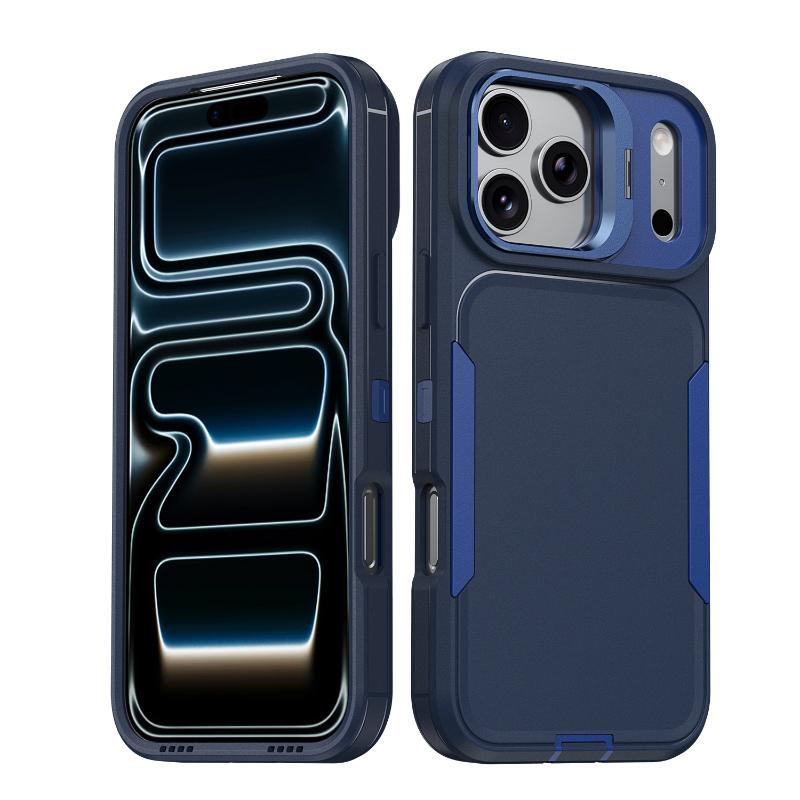 Soft EVA + Hard PC 2-in-1 Metal Lens Holder Armor Phone Case For iPhone 17 Pro Max 15 11 12 13 14 16 Pro Max Bumper Back Cover