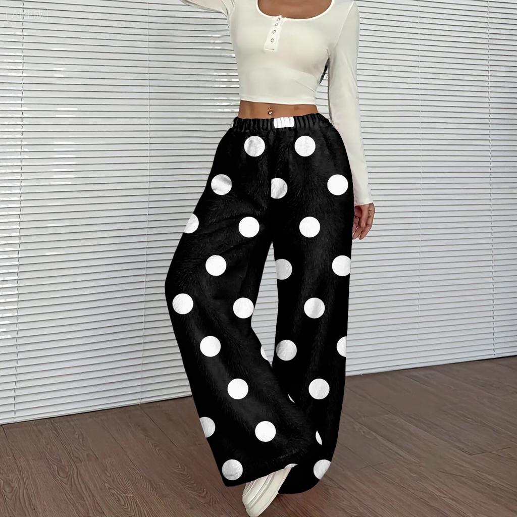 Women's Casual And Fashionable Printed Elastic Waist Loose Wide Leg Pants