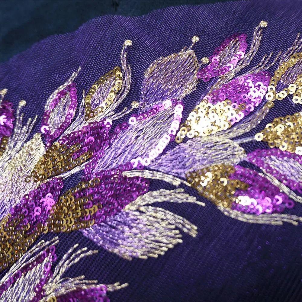 Blue Black Gold Embroidered Floral Patches DIY Sequins Patches  Wedding Gown Decoration DIY