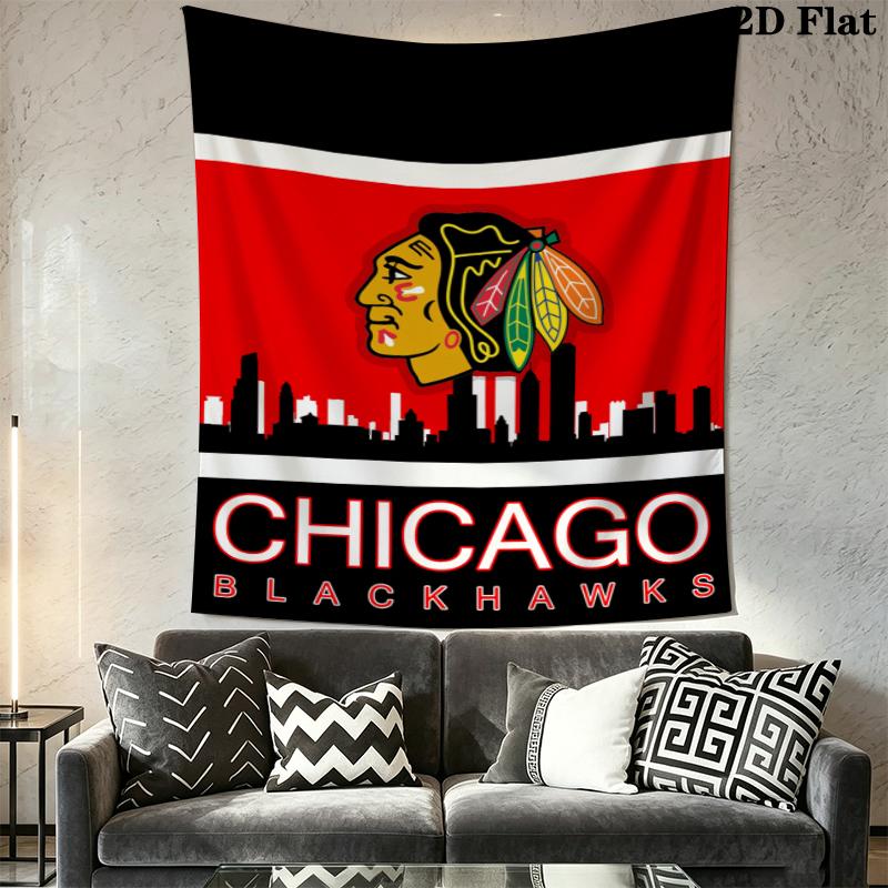 Chicago Blackhawks Wall Tapestry Aesthetic Wall Hanging Printed Fabric Blanket Decorative Tapestries for Bedroom Living Room Home Decor