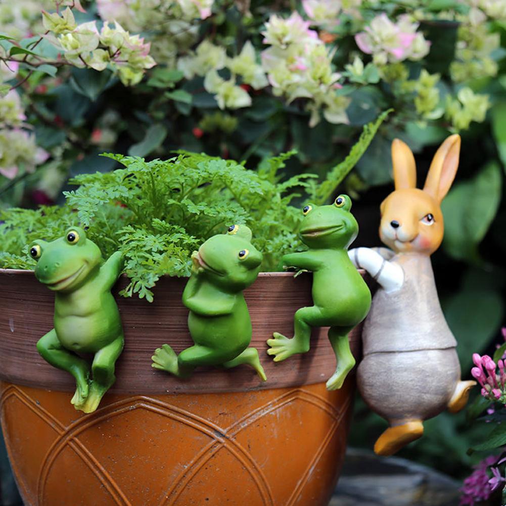 3Pcs Mini Frog Figurines Flower Pot Decor Green Resin Frog Garden Ornament Cartoon Frogs Statue Micro Landscape Decoration
