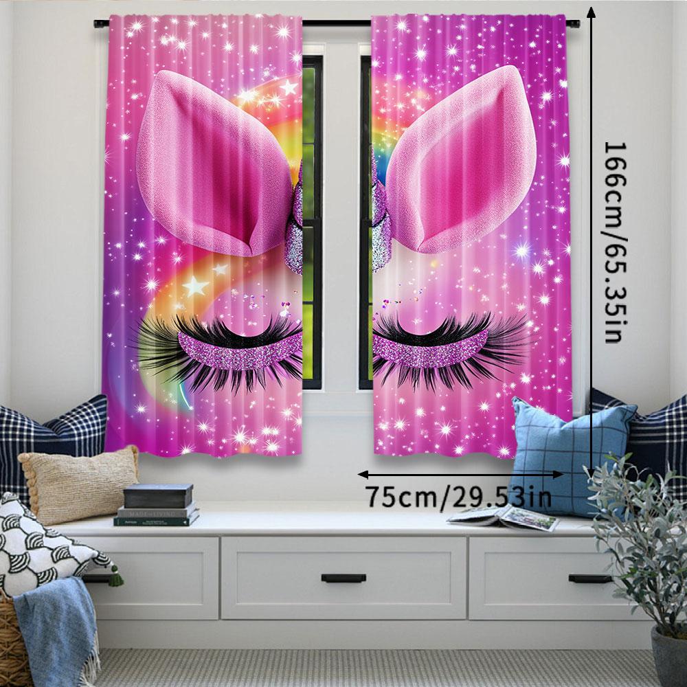 Set Of 2 Pink Unicorn Fantasy Curtains Vibrant Printed Design Suitable Bedroom Bathroom Living Room Dining Study Curtain Polyester Ideal For