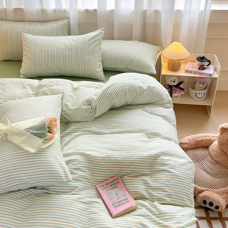 Small Fresh Cotton Four-piece Dormitory Pure Cotton Plaid Three-piece Bed Sheet