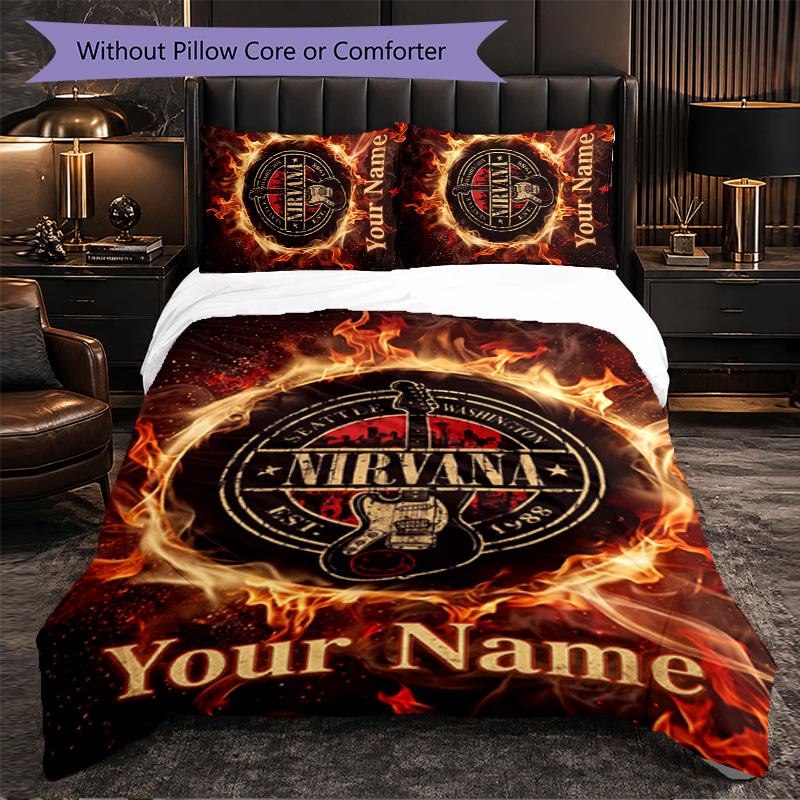 Set Biancheria da Letto Personalizzato con Nome Testo Nirvana, 1 Copripiumino & 2 Federe Regalo Personalizzato per Camera da Letto