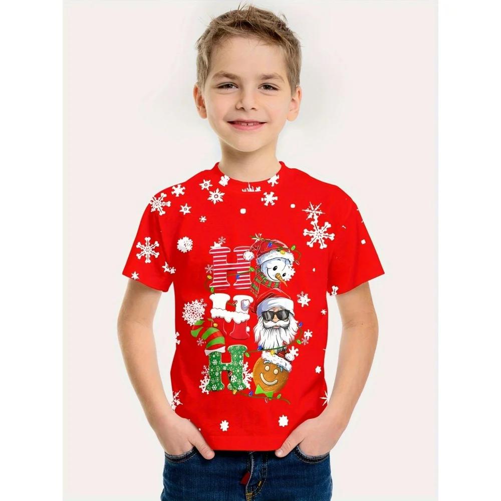 Kinder T-Shirt Weihnachtsmann Weihnachts-Print Mädchen Kleidung Niedliche Pullover Tees Jungen Oberteile Mode Geschenk Kinderbekleidung