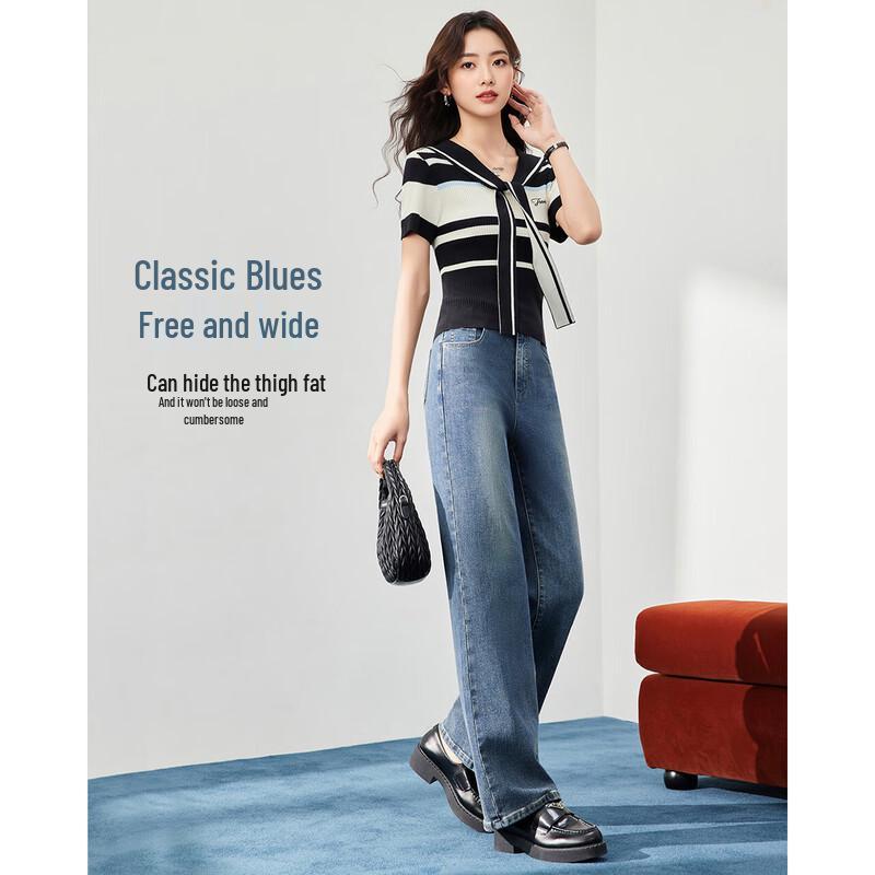 IEF 2025 Autumn Korean Fashion Wide-Leg Denim Pants