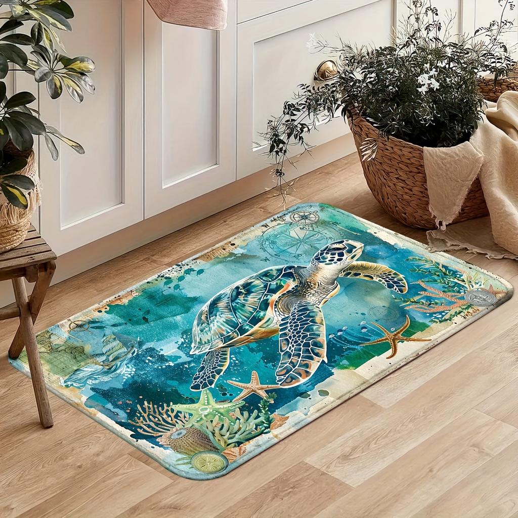 2Pcs Anti Fatigue Kitchen Rugs, OneHouse Sea Turtle Print Waterproof Non-Slip Thick Cushioned Kitchen Mat Heavy Duty Comfort Standing Mat for Kitchen
