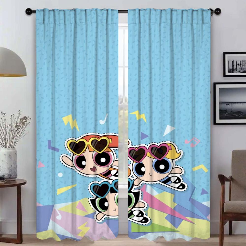 

Powerpuffs Girls Blackout Curtains for Living Room Curtain Tulle for Bedroom Home Interior Curtains 2 Pieces Partition Shades W50xH70cmx2pcs-CL