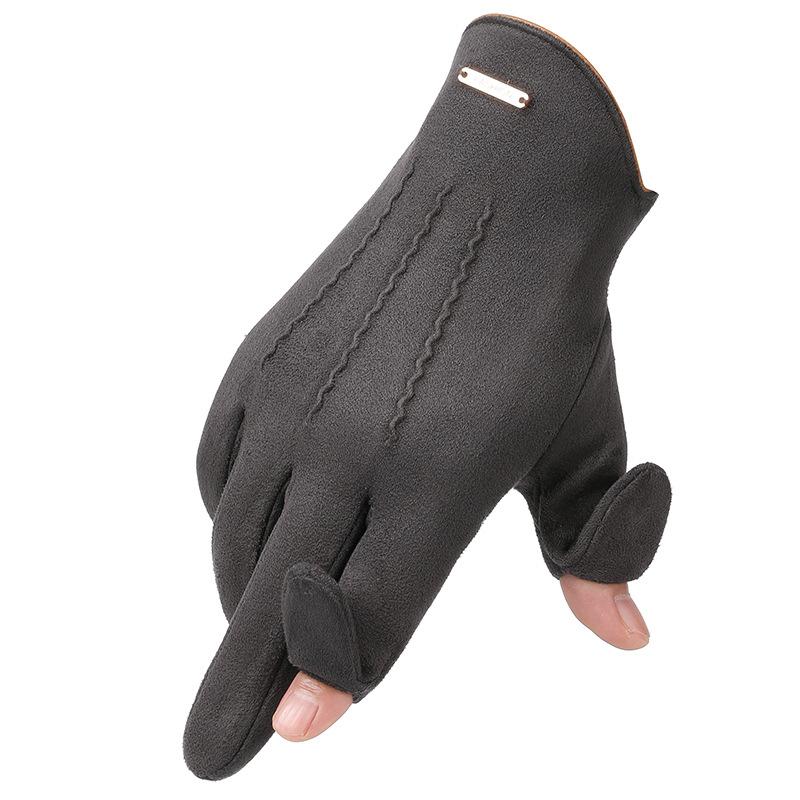 Warm Gloves for Men's Suede Plus Velvet Warm and Non Slip Fashion Cycling and Driving Sports Autumn and Winter Touch Screen Gloves