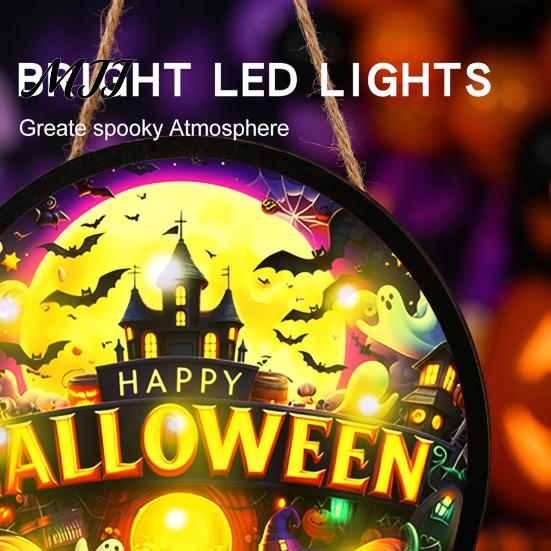 Decorative Halloween Lights LED Glowing Hanging Decor, Acrylic Window Ornament with Light, Spooky Ambiance Decorations Sign for Door Wall Haunted