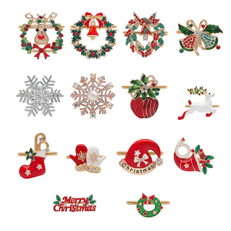 1PC Napkin Holder Christmas Tree Metal Wreath Napkin Ring Hollow Out Napkin Buckles Santa Claus Alloy Birthday Elk