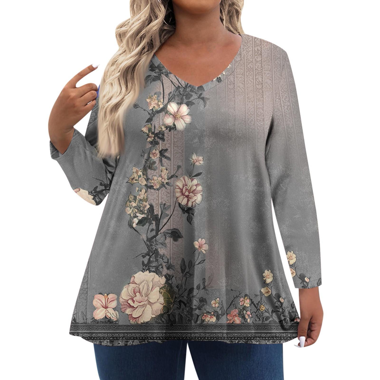 

Women s Fashionable Casual Long Sleeved Plus Size Floral Print Top Plus Size Floral Print Top XXXXL