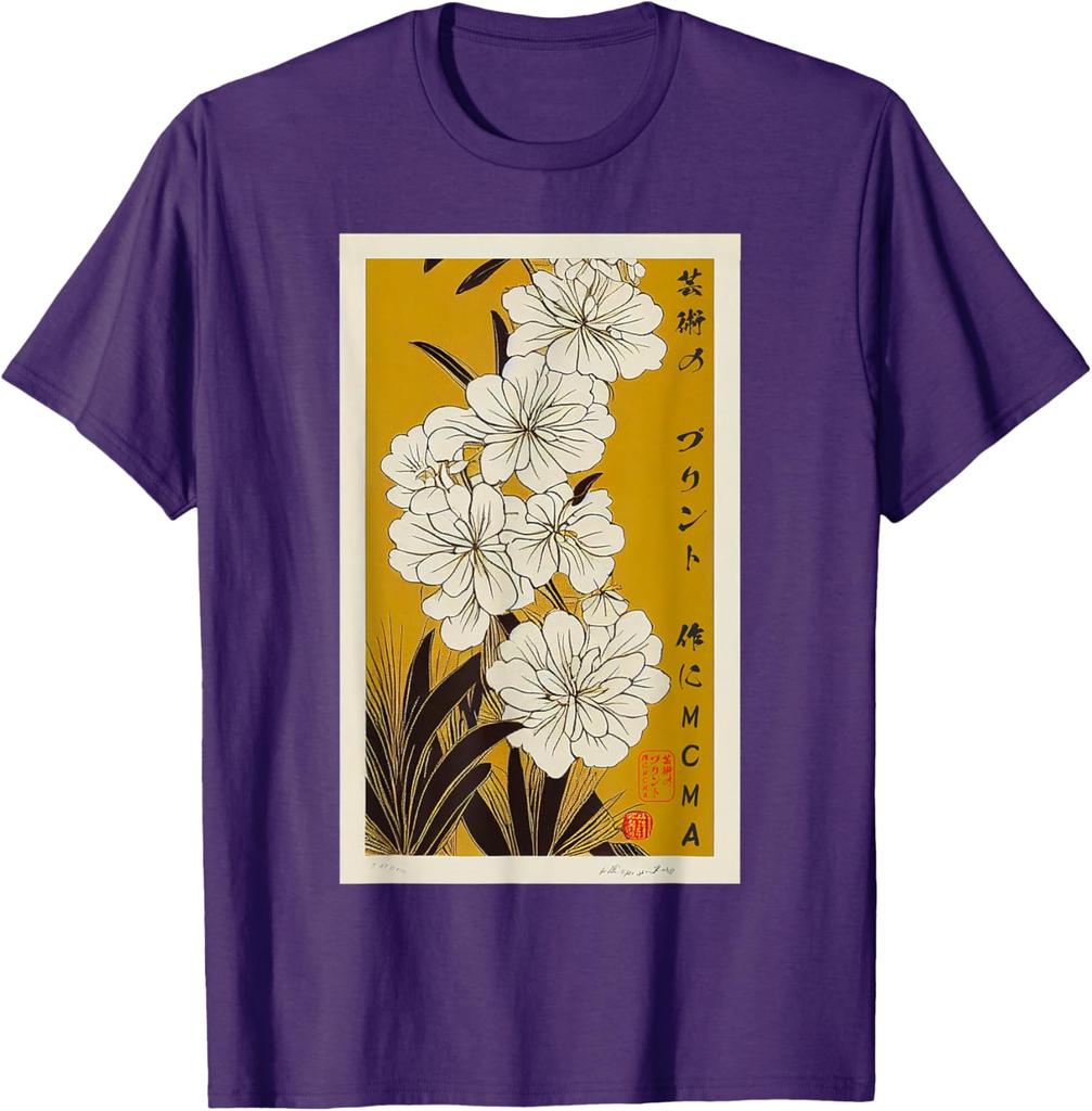 Japanese Floral Art Ukiyoe Print Mens Cotton Graphic Tee Casual Short Sleeve TShirt
