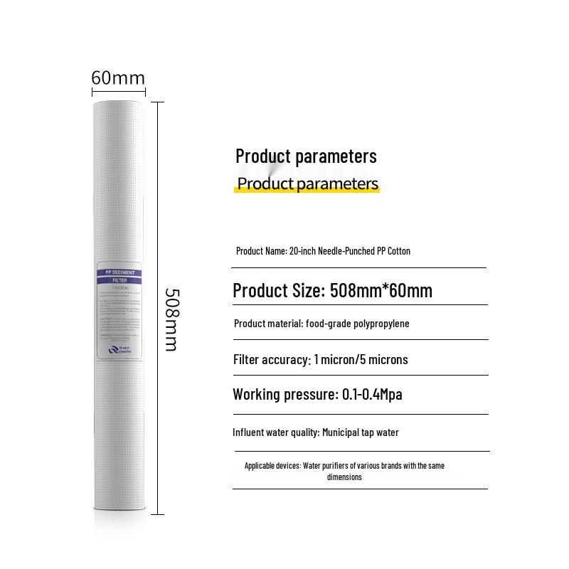 Commercial Water Purifier: 20-Inch PP Cotton Filter Element, 1 Micron & 5 Micron PPF Pre-Filter