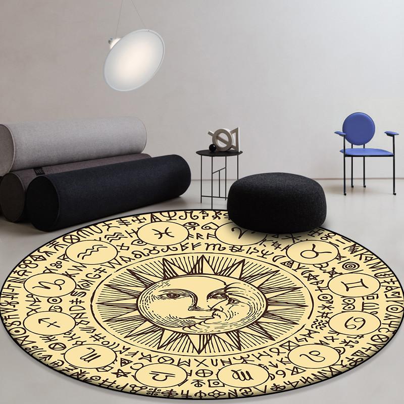 Sun Moon Constellation Printing Pattern Circular Floor Mat Suitable for Home Living Room Bedroom Carpet Non Slip Floor Mat