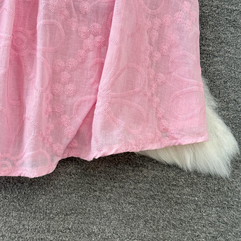 Fashion Dress for Women Square Collar Puff Sleeve A-line Floral Texture Vestido Womens Solid Color Folds Dresses Summer Dropship