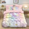Kids Girls Unicorn Pink 3D Bedding Set Duvet Cover,Cartoon Bedcllothes Animal Printed Queen King Size Home Duvet Cover with Zip