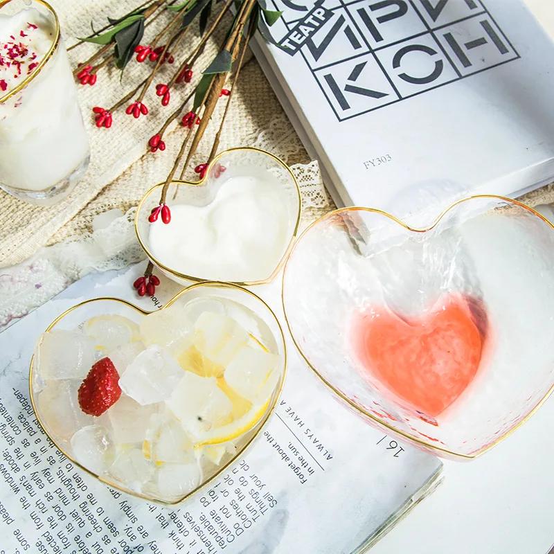 Gold Clear Crystal Glass Heart Shaped Bowl Heat Resistant Instant Noodles Bowls Cooker Tableware Kitchen Accessorie