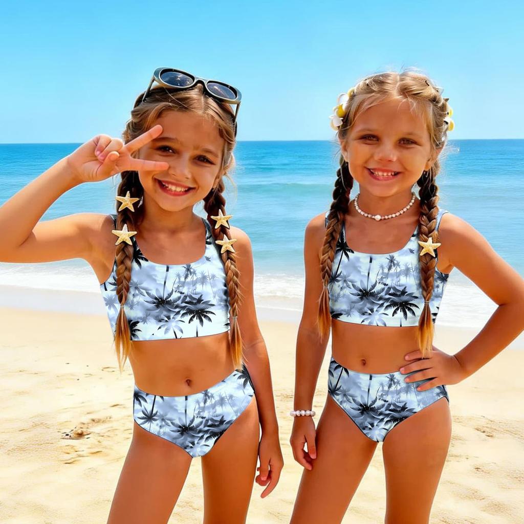Bambina Due Pezzi Bikini Costume da Bagno Set Estate Casual Stampa Hawaiana Canotta e Slip a Vita Alta Costumi da Bagno per Bambini