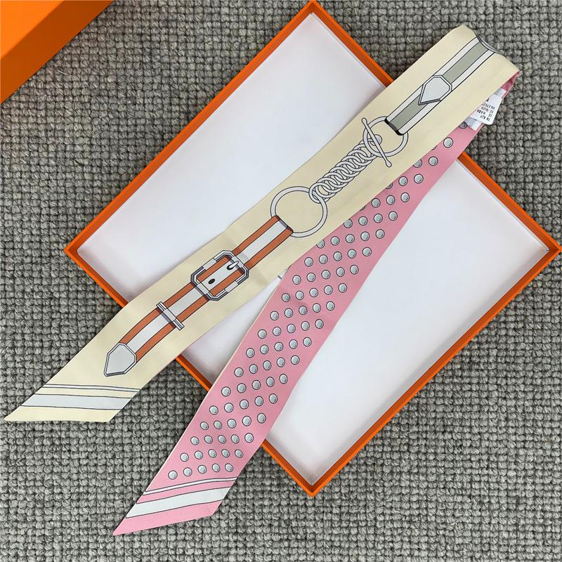 POBING Fashion Print 18m/m Twill Silk Scarves Women Luxury Brand Scarf Bag Ribbons Tie Head Scarf Small Long Skinny Scarf 86*5CM