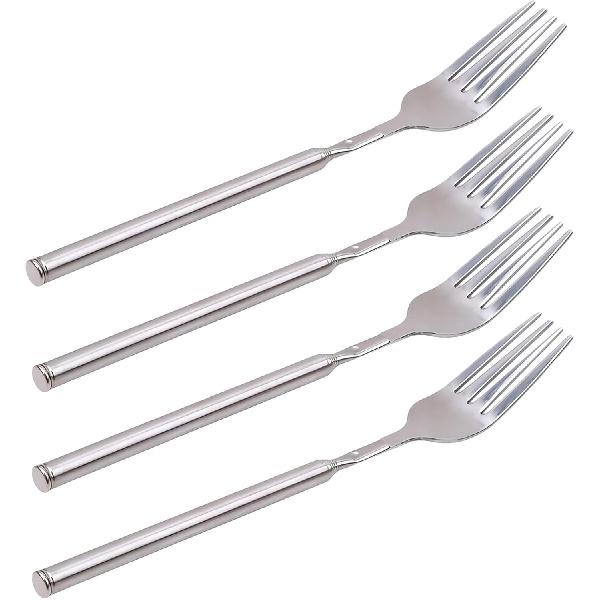 Extendable Fork Long Telescopic Fork with Extendable Handle Stainless Steel Dinner Forks, Extending for BBQ Tableware Supplies, Extends 25.4 Inch (1