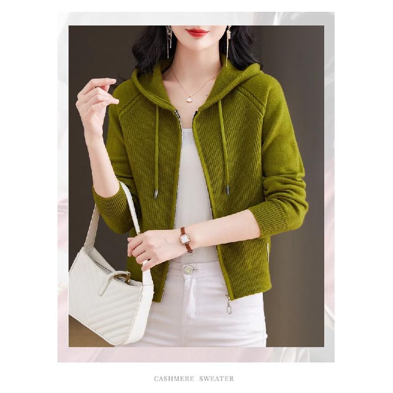 2026 New Knitted Women's Spring and Autumn Hooded Sweatshirt, Fashionable and Unique Sweater Cardigan, Mother's Coat