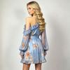 Women Off Shoulder Floral Print Short Dress Long Sleeve Ruffle Splice Smocked Waist A-Line Mini Skirt Casual Summer Beach Vacation Dress