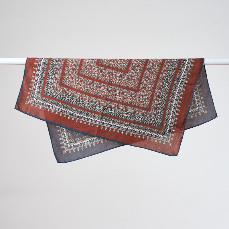 New Decorative Ethnic Style Scarf Literary and Retro Handmade Curled Square Scarf Imitation Silk Hair Double-sided Heterochrome Inkjet Silk Scarf