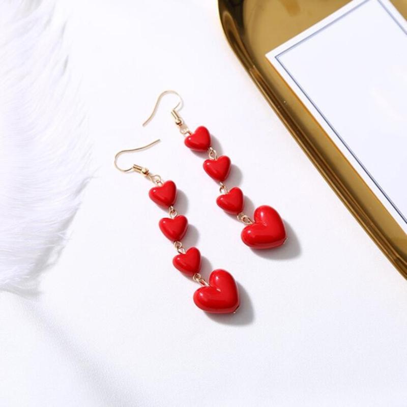 Red Heart Long Tassel Earrings Sweet Drop Dangle Earrings Party Jewelry Fashion Piercing Earrings Comfortable to Wear