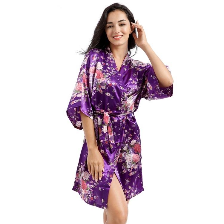 Women's Floral Bride Bridesmaids Robe Satin Wedding Kimono Bridal Dressing Gown Sleepwear