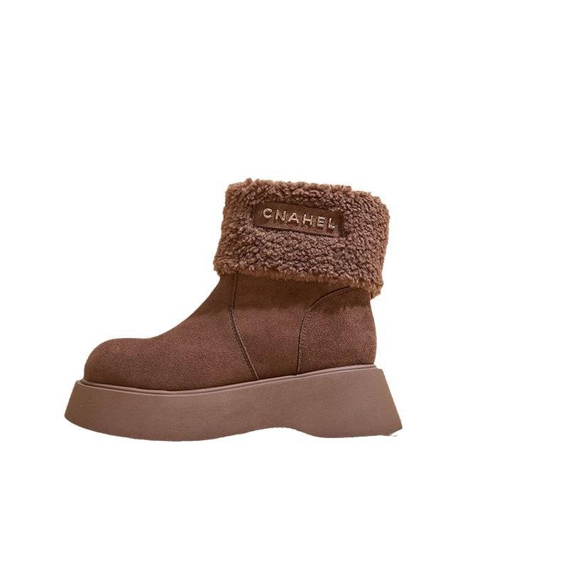 Thick-soled Velvet Warm and Heightening Snow Boots Women's Winter New Cotton Boots Lamb Wool Short Large Cotton Boots