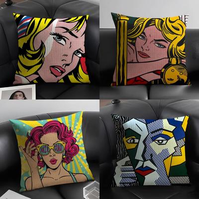 R-Roy L-Lichtenstein Pop Cushion Cover Natural Linen Organic Fabric Double-Sided Printing Sofa Home Decor Gift Pillow Case