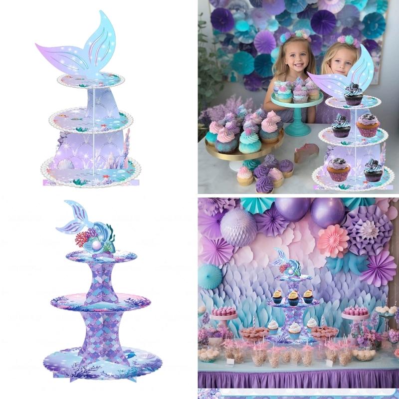 Convenient 3Tier Cupcake Stand Portable Cake Stand Convenient Cardboard Cupcake Tiers Stands for Different Gatherings