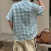 Summer Stylish Short Sleeve Shirt Men's Streetwear Vintage Button Up Turn Down Collar Shirts Trendy Men Plaid Printed