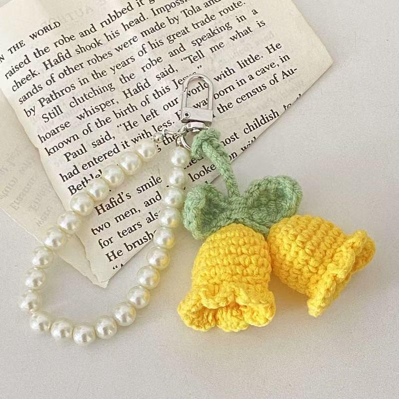 

Lily of the Valley Wool Crochet Keychain Charm with Pearl Flower