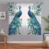 2PCS Sheer Curtains, Blue and Green, Peacock and Floral Pattern, Suitable for Bedroom and Living Room, Rod Pocket Style