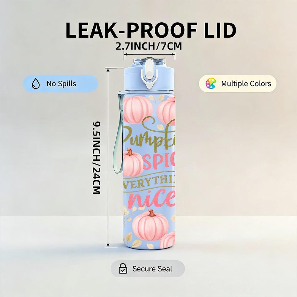 1PC Pink Pumpkin Spice Fall Print 750ml Color Plastic Sports Water Bottle Leakproof Flip Straw Lid Suitable for Sports Office Home Use