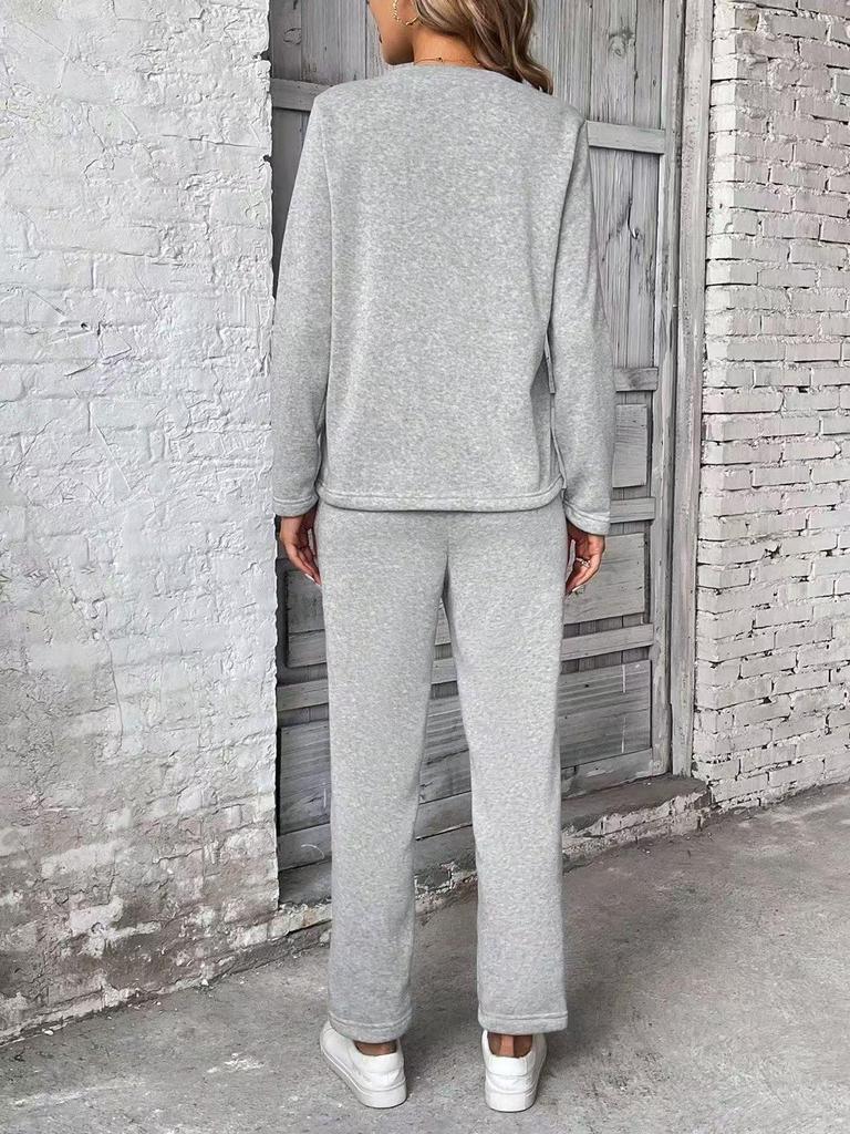 Completo da Donna Moda a Manica Corta con Scollo Rotondo e Taschino, Pantaloni a Gamba Dritta