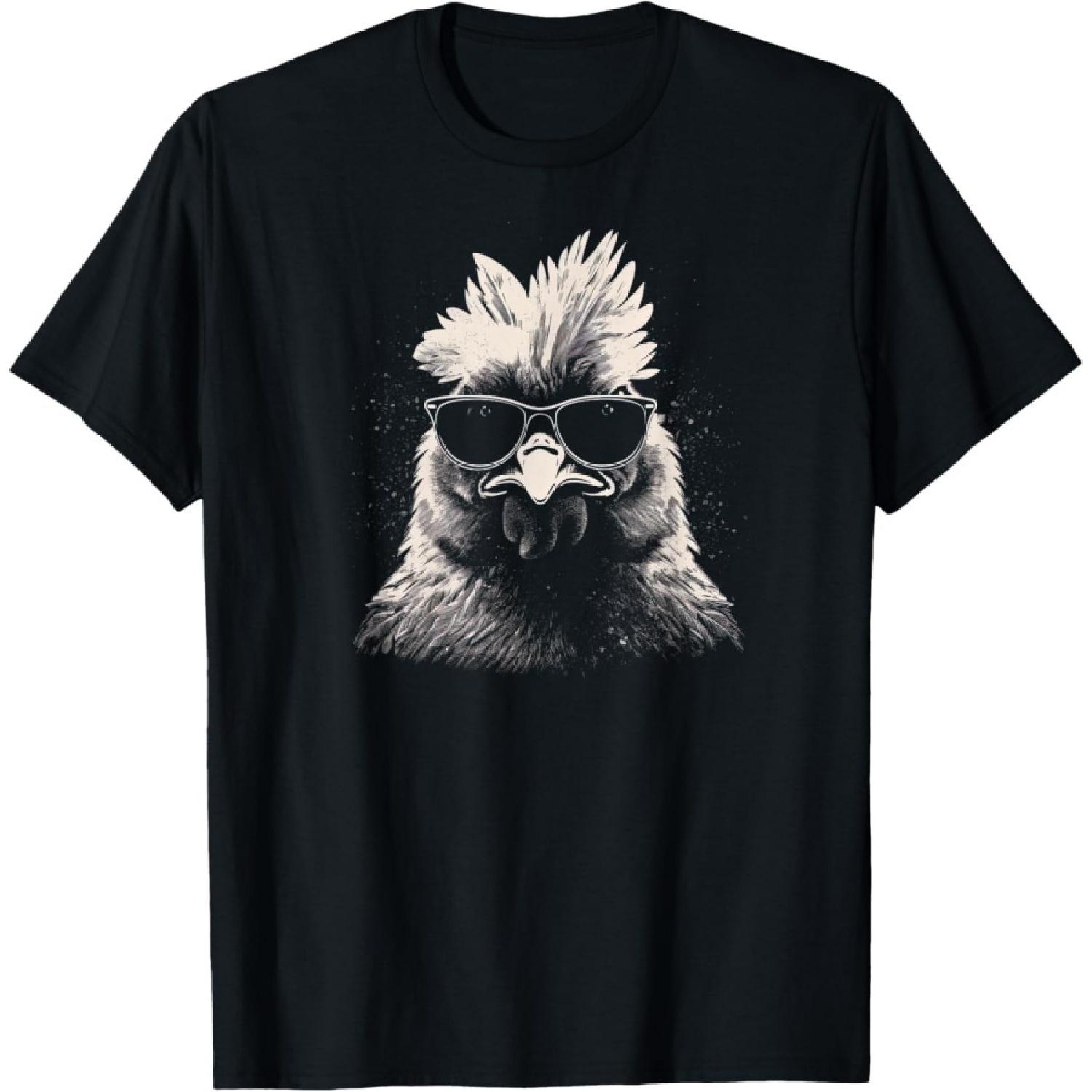 

Gololl Funny Chicken in Sunglasses T-Shirt Cool Band Tshirts Mens Graphic T-Shirts XXXXXL різнокольоровий