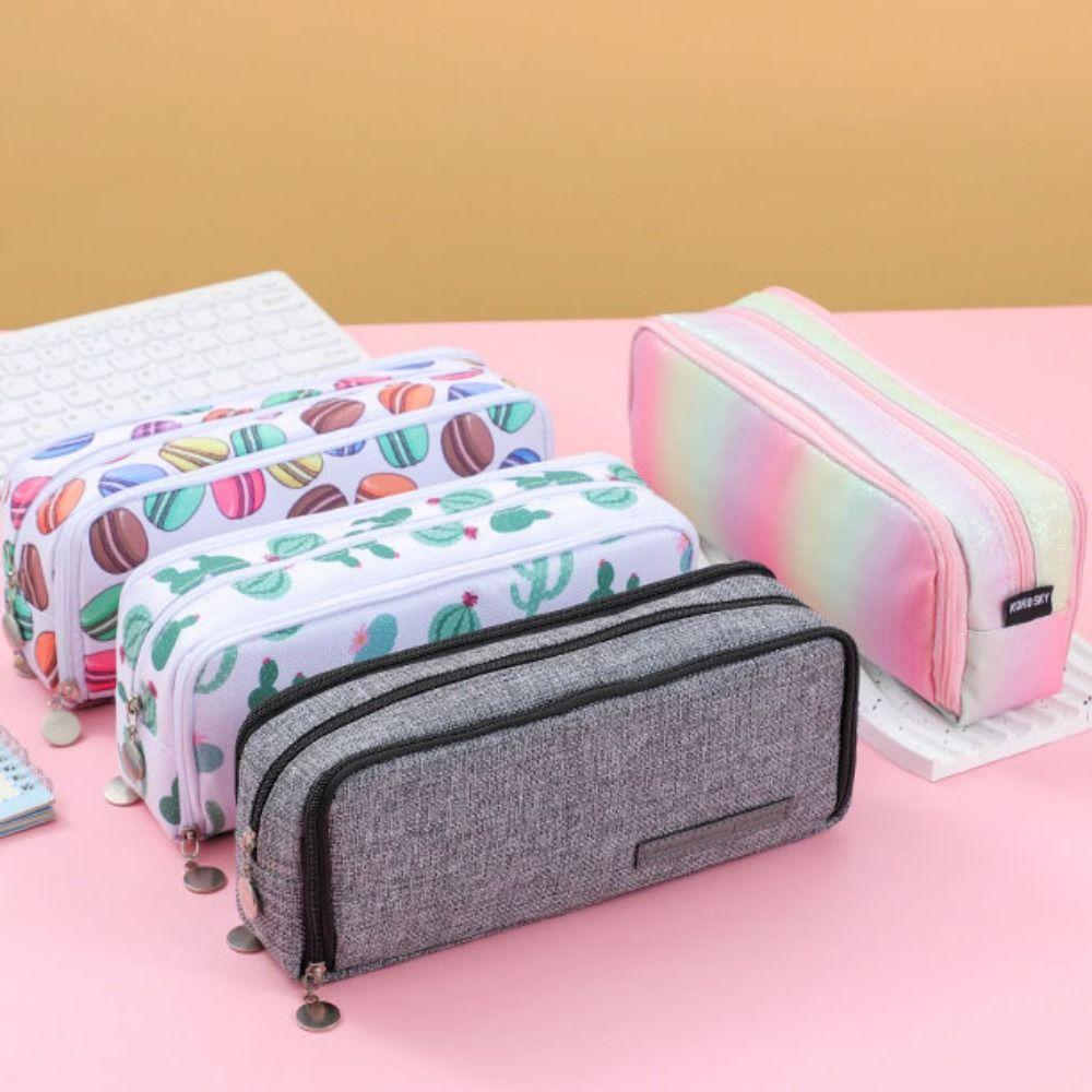 Zipper Pen Case 3 Compartment Pencil Pouch Portable Pencil Bag  Office