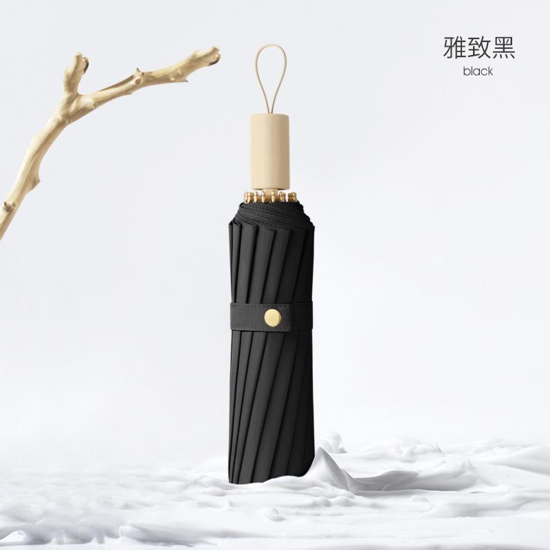 Retro Wind Umbrella Log Handle Vinyl Thickened Sun Umbrella Sunshade Sunscreen UV Protection Dual-purpose Folding